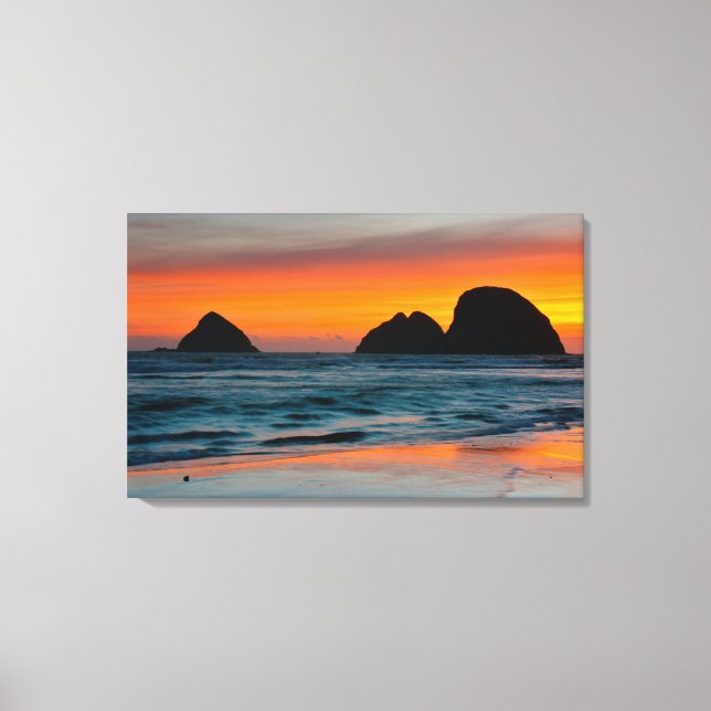 Toile Coucher de soleil, piles de mer, Oceanside, Oregon (Recto)