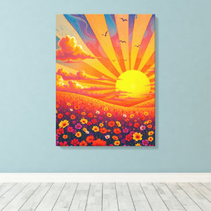 Toile Coucher De Soleil Radieux Sur Un Paysage Whimsical