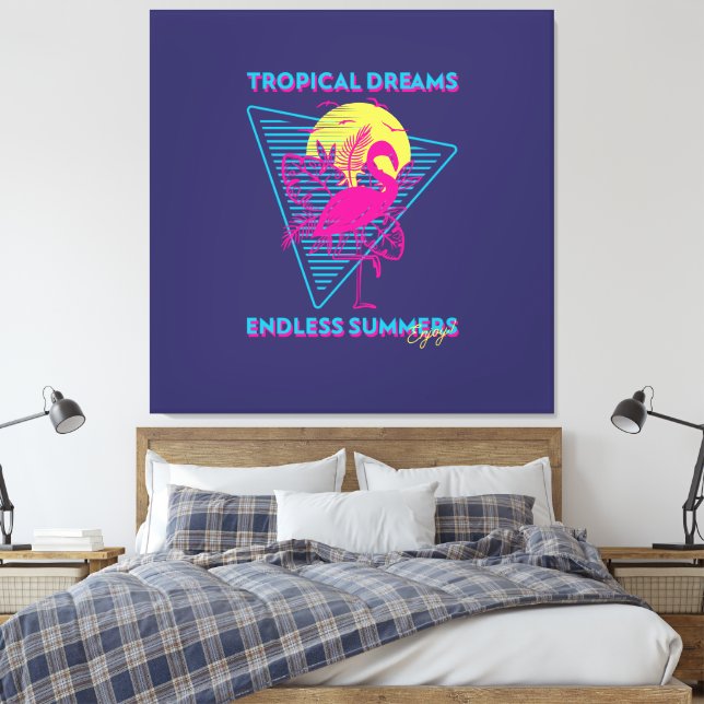 Toile Coucher de soleil Rétro Flamant Synthwave Vibes (Insitu(Chambre))