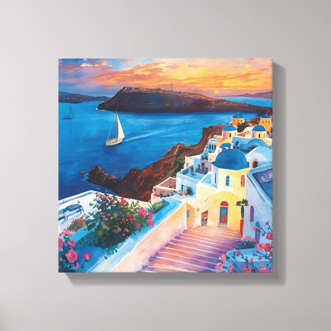 Toile Coucher de soleil romantique à Santorin (Recto)