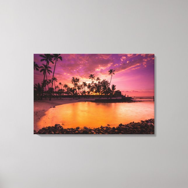 Toile Coucher de soleil rose sur la plage d'Hawaii (Recto)