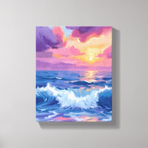 Toile Coucher de soleil rose violet Aquarelle reflets