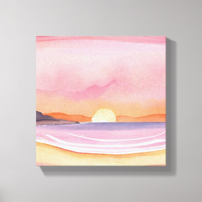Toile Coucher de soleil rose | Watercolor Beach Peinture (Recto)