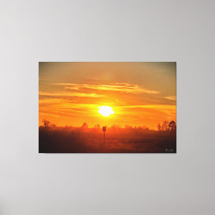Toile Coucher de soleil serein sur champs ouverts