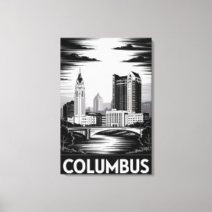 Toile Coucher de soleil sur Columbus Ohio en noir et bla