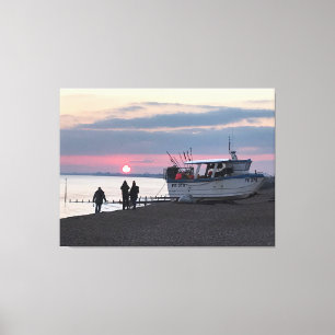 Toile Coucher de soleil sur Hythe Bay Kent avec bateaux