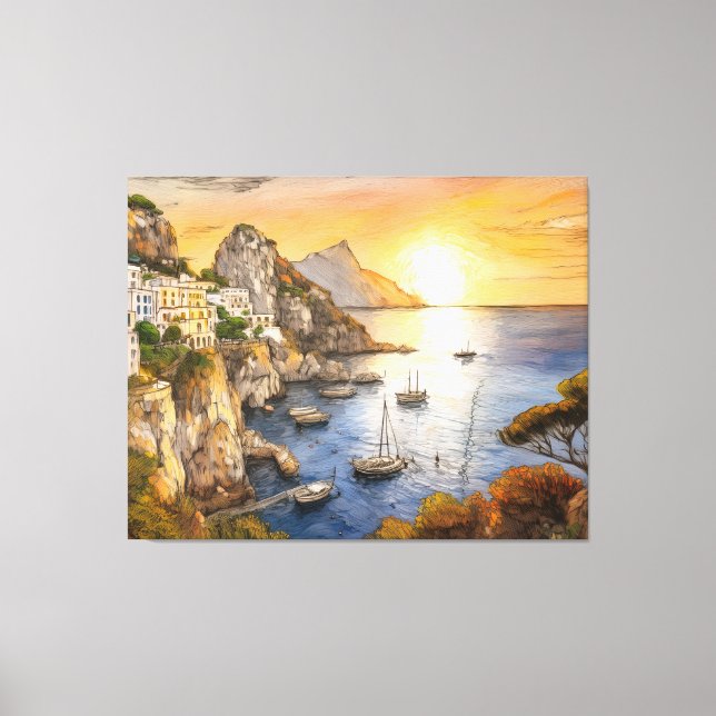 Toile coucher de soleil sur la côte d'Amalfi illustrant  (Recto)