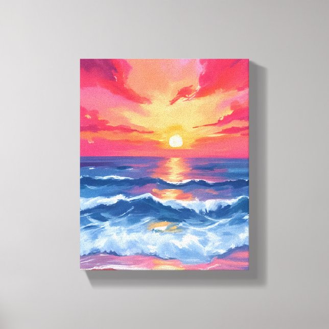 Toile Coucher de soleil sur la côte fuchsia | Aquarelle  (Recto)