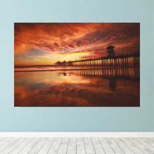 Toile Coucher de soleil sur la jetée de Huntington Beach