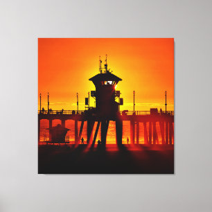 Toile Coucher de soleil sur la jetée de Huntington Beach