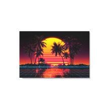 Coucher de soleil sur la paume de la grille néon
