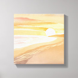 Toile Coucher de soleil sur la plage aquarelle | Beau ja