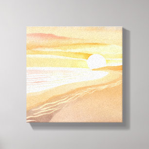 Toile Coucher de soleil sur la plage aquarelle Beau ja
