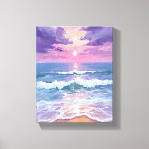 Toile Coucher de soleil sur la plage lavande violet aqua