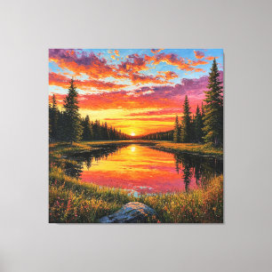 Toile Coucher de soleil sur la rivière tranquille de la