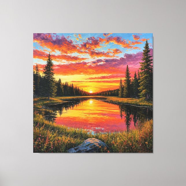 Toile Coucher de soleil sur la rivière tranquille de la  (Recto)