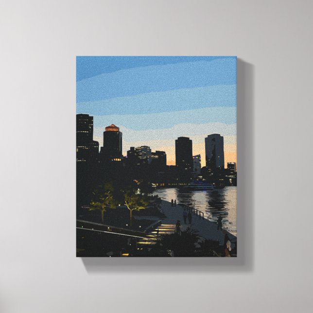 Toile Coucher de soleil sur la skyline de Boston Seaport (Recto)