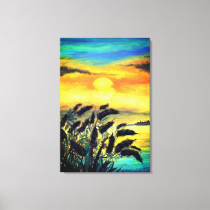 Toile Coucher de soleil sur le lac - Aquarelle