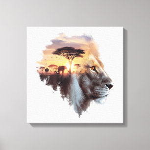 Toile Coucher de soleil sur le lion africain - Art de fu