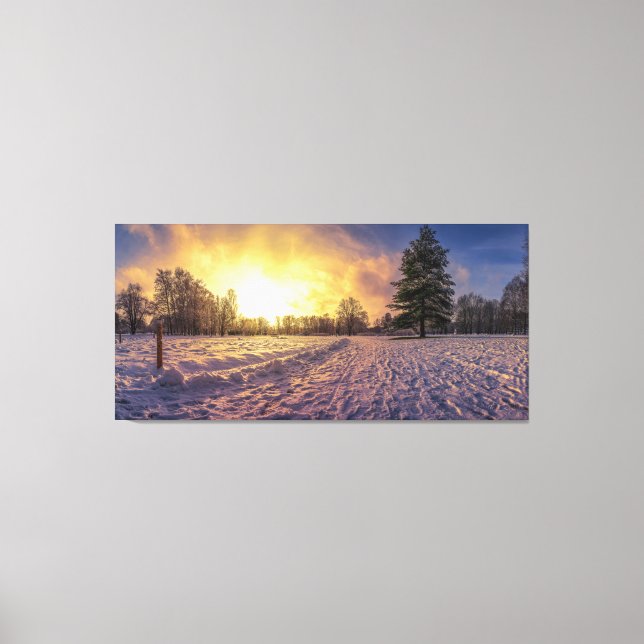 Toile Coucher de soleil sur le parc d'hiver enneigé (Recto)