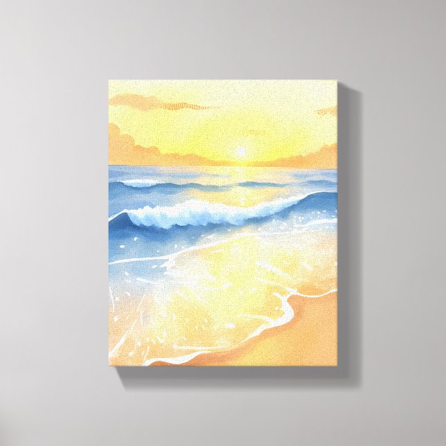 Toile Coucher de soleil sur les vagues de l'océan | Aqua (Recto)