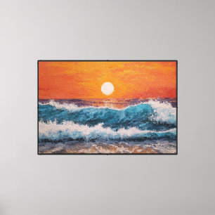 Toile Coucher de soleil sur les vagues de l'océan avec u