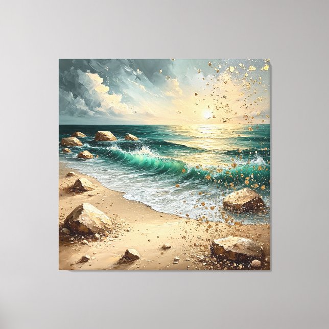 Toile Coucher de soleil sur les vagues de l'océan et le  (Recto)