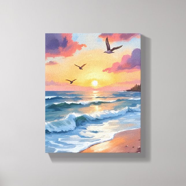 Toile Coucher de soleil sur les vagues de l'océan | Pein (Recto)