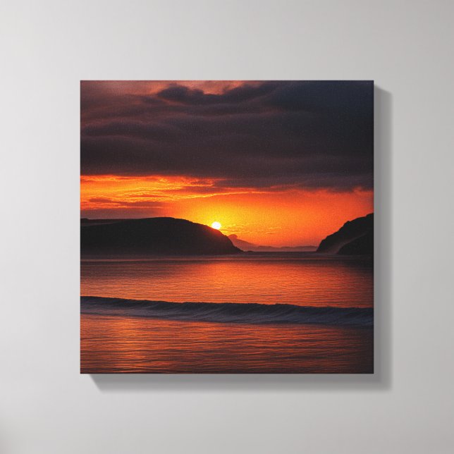 Toile Coucher de soleil sur les vagues océaniques (Recto)