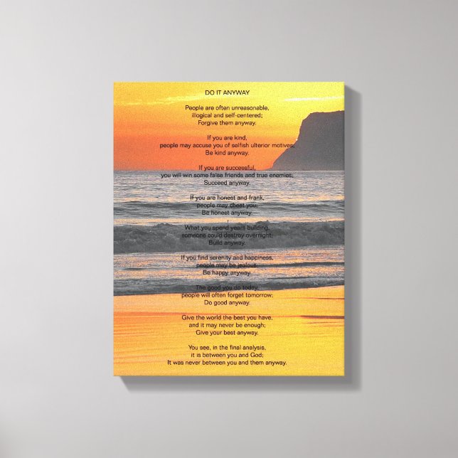 Toile Coucher de soleil sur l'océan "Fais-le quand même" (Recto)