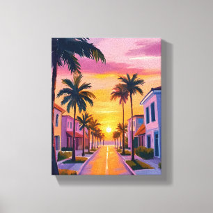 Toile Coucher de soleil sur Miami Beach Océan Floride