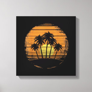 Toile Coucher de soleil sur palmier rétro été plage vint
