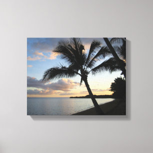 Toile Coucher de soleil sur palmiers tropicaux impressio
