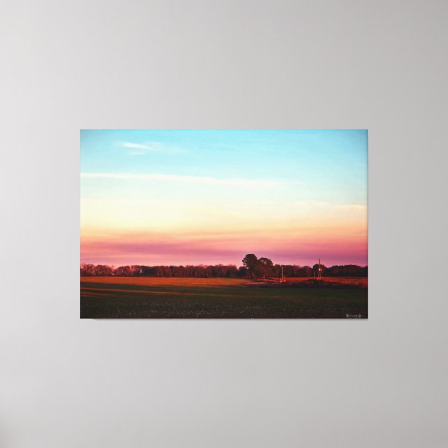 Toile Coucher de soleil sur un champ verdoyant (Recto)