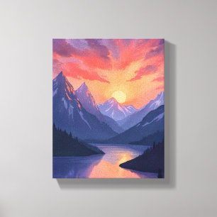 Toile Coucher de soleil sur une chaîne de montagnes Pa