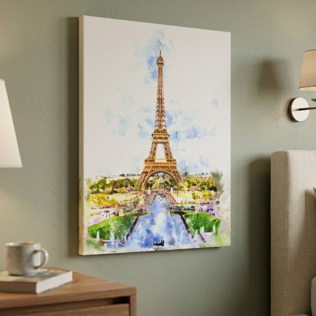 Toile Coucher de soleil Tour Eiffel Paris Aquarelle fran (Sunset Eiffel Tower Paris French Watercolor. Canvas Print)