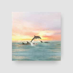 Toile Coucher de soleil tropical du dauphin   Aquarelle 