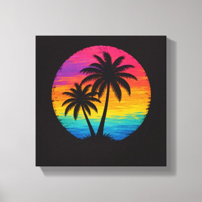 Toile Coucher de soleil tropical Palmiers Design Rétro (Recto)