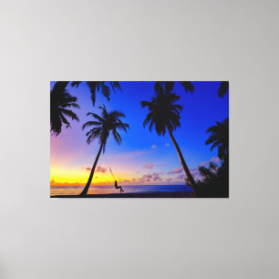 Toile Coucher de soleil tropical Palmiers Plage Mur Art
