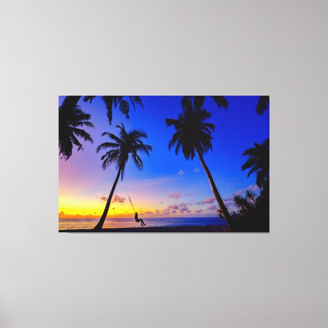 Toile Coucher de soleil tropical Palmiers Plage Mur Art  (Recto)