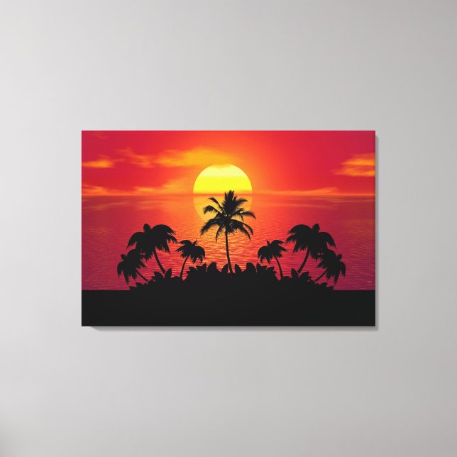Toile Coucher de soleil tropical Palmiers Silhouette Pla (Recto)