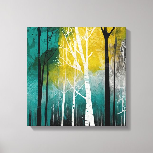 Toile Coucher de soleil turquoise forêt Aquarelle mur ar (Recto)