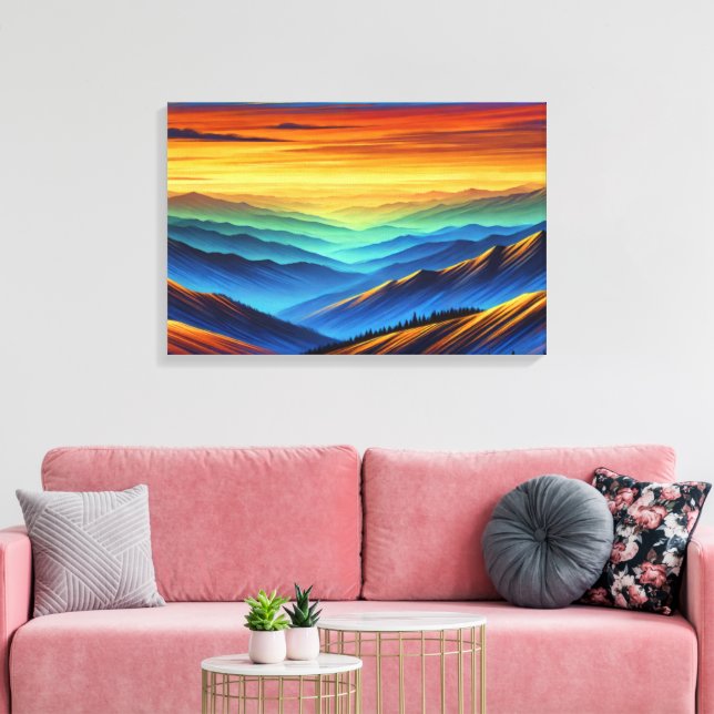 Toile Coucher de soleil vibrant sur des chaînes de monta (Insitu(Salon))