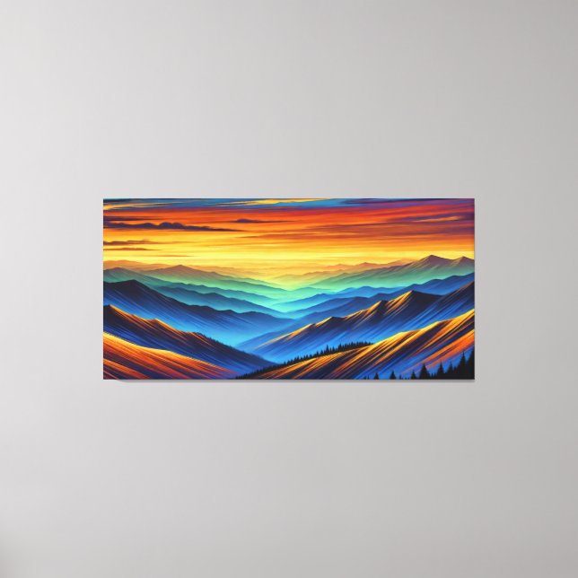 Toile Coucher de soleil vibrant sur des chaînes de monta (Recto)