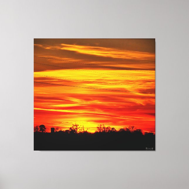 Toile Coucher de soleil vibrant sur les arbres (Recto)