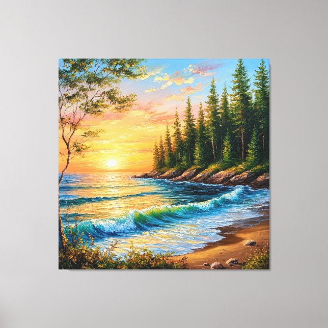 Toile Coucher de soleil vibrant sur les vagues de l'océa (Recto)