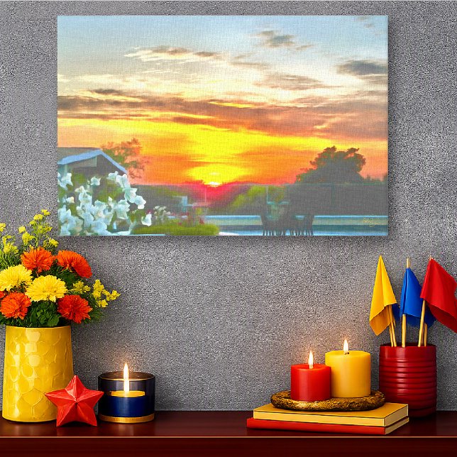Toile Coucher de soleil vibrant sur un toit 2295 (Créateur téléchargé)