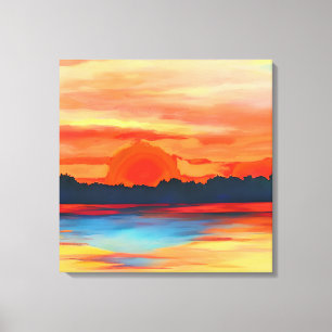 Toile Coucher de soleil vif sur l'océan dans l'orange vi
