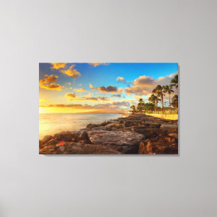 Toile Coucher du soleil d'océan au-dessus des roches et