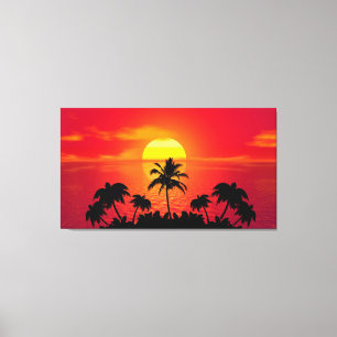 Toile Coucher du soleil et palmiers